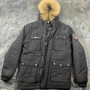 Ellesse Ampetrini Retro-inspired Snorkel Parka Hooded Jacket Black Size Small